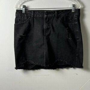 Rewash Black Denim Mini Skirt with Distressed Details Size 9